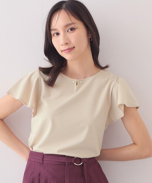 index（インデックス）の「【接触冷感】フリルフレンチスリーブトップス《UVケア／洗濯機OK》（Tシャツ/カットソー・レディース・ナチュラル/ライトグリーン/ネイビー/ボルドー/サックスブルー・36/40/38/42）」の13枚目の写真