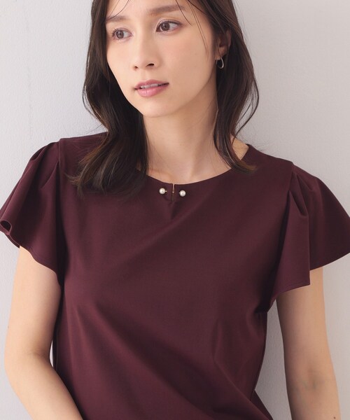 index（インデックス）の「【接触冷感】フリルフレンチスリーブトップス《UVケア／洗濯機OK》（Tシャツ/カットソー・レディース・ナチュラル/ライトグリーン/ネイビー/ボルドー/サックスブルー・36/40/38/42）」の17枚目の写真