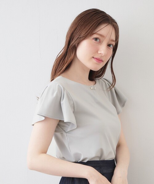index（インデックス）の「【接触冷感】フリルフレンチスリーブトップス《UVケア／洗濯機OK》（Tシャツ/カットソー・レディース・ナチュラル/ライトグリーン/ネイビー/ボルドー/サックスブルー・36/40/38/42）」の21枚目の写真