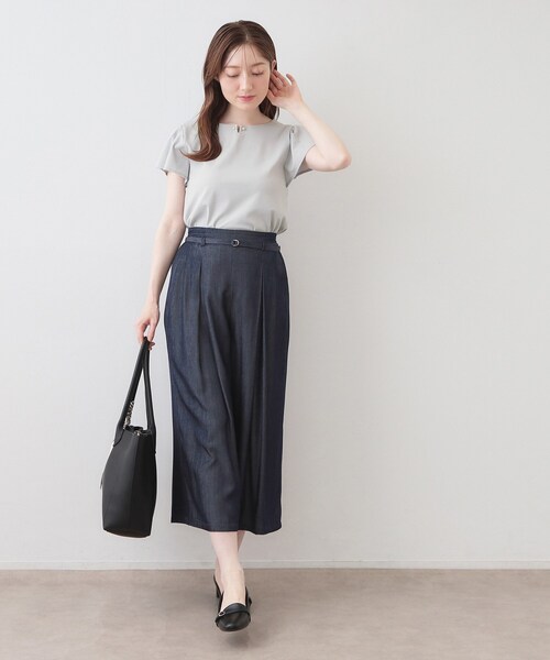 index（インデックス）の「【接触冷感】フリルフレンチスリーブトップス《UVケア／洗濯機OK》（Tシャツ/カットソー・レディース・ナチュラル/ライトグリーン/ネイビー/ボルドー/サックスブルー・36/40/38/42）」の22枚目の写真