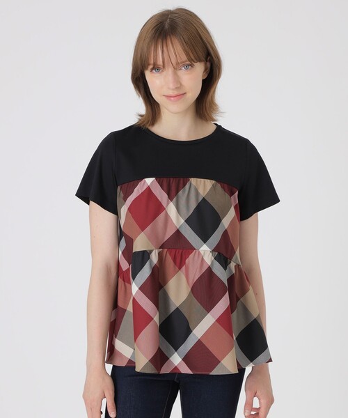 ブルーレーベルクレストブリッジ　クレストブリッジチェックティアードコンビTシャツ クレストブリッジチェックティアードコンビTシャツ（Tシャツ