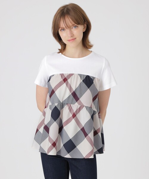 BLUE LABEL CRESTBRIDGE(ブルーレーベルクレストブリッジ)の「クレストブリッジチェックティアードコンビTシャツ(Tシャツ/カットソー・レディース・パープル系その他4/レッド・40/38)」の2枚目の写真
