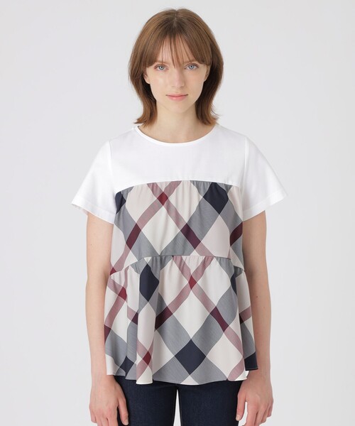 BLUE LABEL CRESTBRIDGE(ブルーレーベルクレストブリッジ)の「クレストブリッジチェックティアードコンビTシャツ(Tシャツ/カットソー・レディース・パープル系その他4/レッド・40/38)」の3枚目の写真