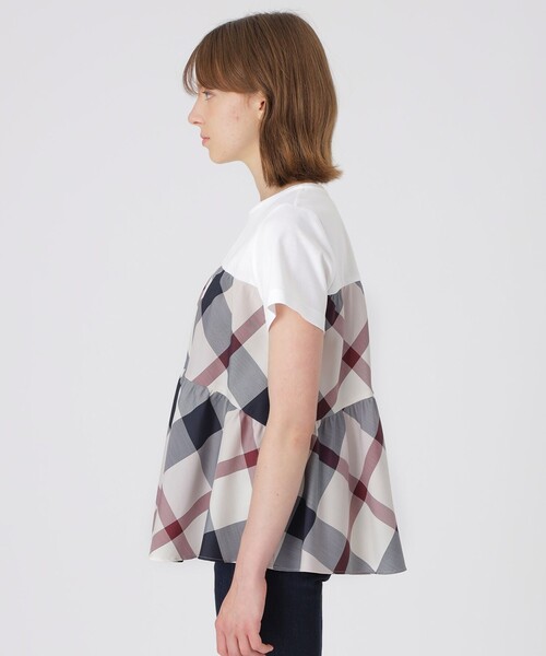 BLUE LABEL CRESTBRIDGE(ブルーレーベルクレストブリッジ)の「クレストブリッジチェックティアードコンビTシャツ(Tシャツ/カットソー・レディース・パープル系その他4/レッド・40/38)」の4枚目の写真