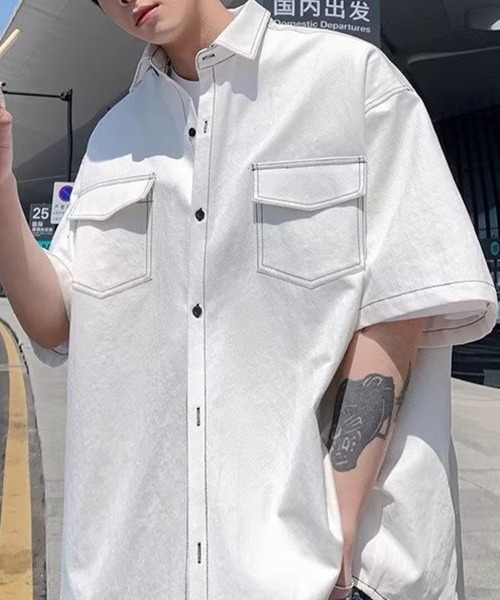 KELVIN(ケルヴァン)の「Contrast Stitch Half Sleeve Shirt コントラストステッチハーフスリーブシャツ(シャツ/ブラウス・メンズ・ホワイト/ブラック・MEDIUM/LARGE)」の4枚目の写真