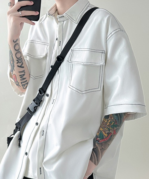 KELVIN(ケルヴァン)の「Contrast Stitch Half Sleeve Shirt コントラストステッチハーフスリーブシャツ(シャツ/ブラウス・メンズ・ホワイト/ブラック・MEDIUM/LARGE)」の5枚目の写真