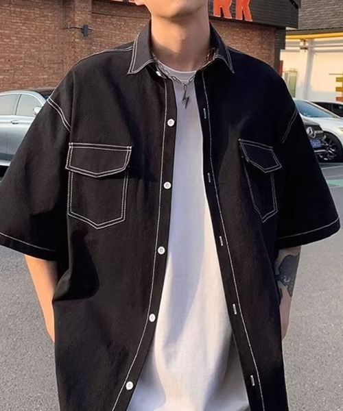KELVIN(ケルヴァン)の「Contrast Stitch Half Sleeve Shirt コントラストステッチハーフスリーブシャツ(シャツ/ブラウス・メンズ・ホワイト/ブラック・MEDIUM/LARGE)」の7枚目の写真