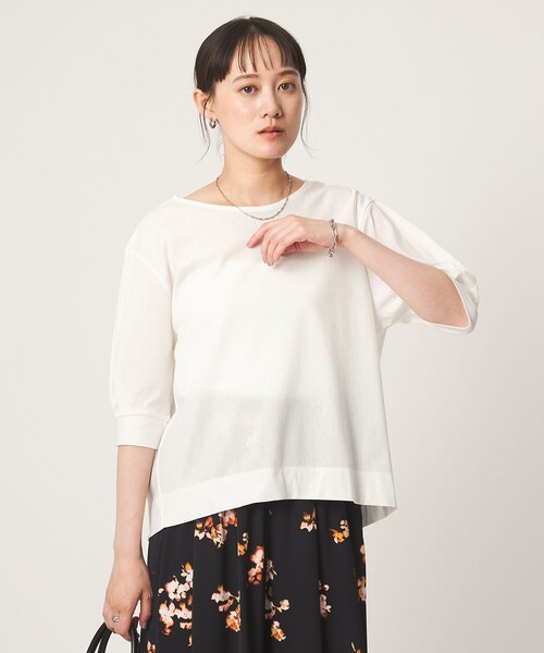 green label relaxing(グリーンレーベルリラクシング)の「フォルム スリーブ Tシャツ(Tシャツ/カットソー・レディース・オフホワイト/ブラック・FREE)」の2枚目の写真