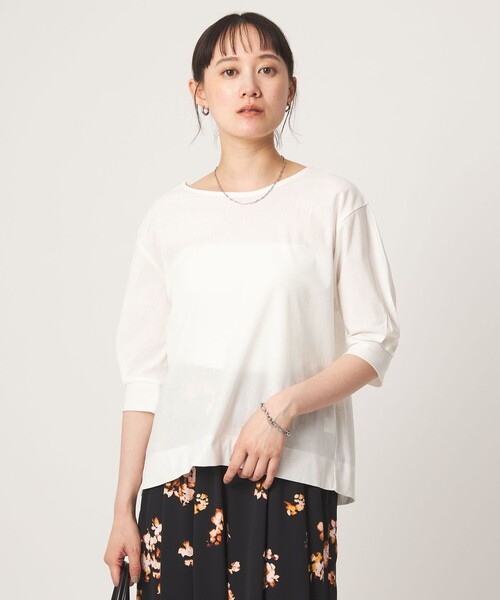 green label relaxing(グリーンレーベルリラクシング)の「フォルム スリーブ Tシャツ(Tシャツ/カットソー・レディース・オフホワイト/ブラック・FREE)」の20枚目の写真