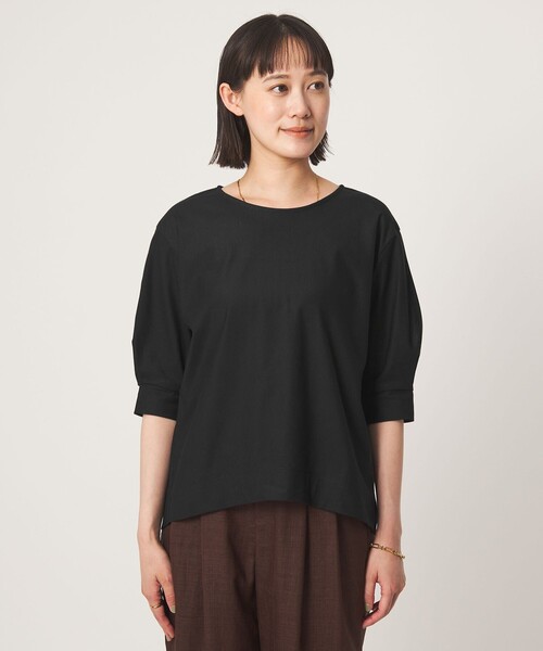 green label relaxing(グリーンレーベルリラクシング)の「フォルム スリーブ Tシャツ(Tシャツ/カットソー・レディース・オフホワイト/ブラック・FREE)」の5枚目の写真