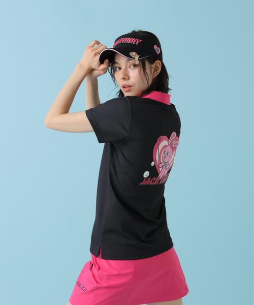 Jack Bunny!!（ジャックバニー）の「【Jack Bunny!!】【ルナ＆サニー】シングルカノコ バックプリント半袖ポロシャツ（ポロシャツ・レディース・ブラック・SMALL）」の5枚目の写真