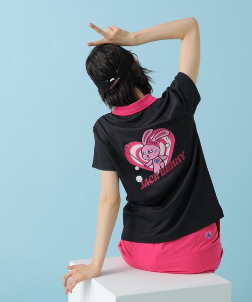 Jack Bunny!!（ジャックバニー）の「【Jack Bunny!!】【ルナ＆サニー】シングルカノコ バックプリント半袖ポロシャツ（ポロシャツ・レディース・ブラック・SMALL）」の7枚目の写真