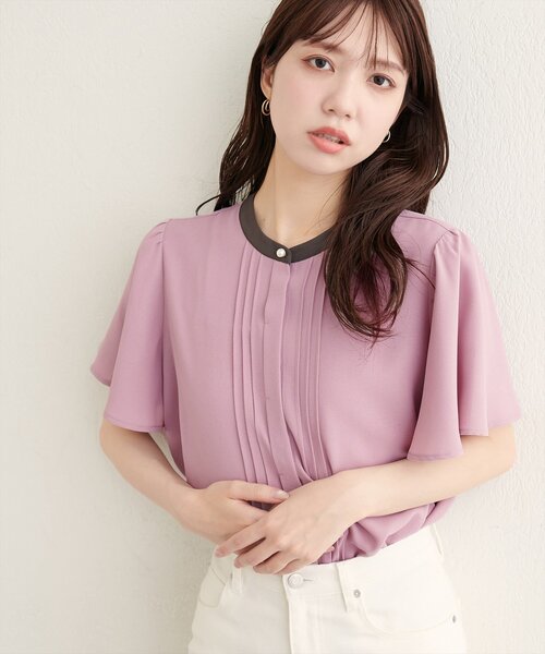 natural couture(ナチュラルクチュール)の「フロントピンタックフレア袖ブラウス(シャツ/ブラウス・レディース・オフホワイト/ライトベージュ/ピンク系その他/サックスブルー/ネイビー・FREE)」の5枚目の写真
