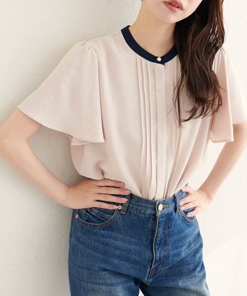 natural couture(ナチュラルクチュール)の「フロントピンタックフレア袖ブラウス(シャツ/ブラウス・レディース・オフホワイト/ライトベージュ/ピンク系その他/サックスブルー/ネイビー・FREE)」の3枚目の写真