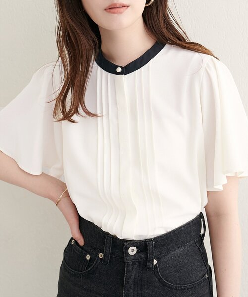 natural couture(ナチュラルクチュール)の「フロントピンタックフレア袖ブラウス(シャツ/ブラウス・レディース・オフホワイト/ライトベージュ/ピンク系その他/サックスブルー/ネイビー・FREE)」の6枚目の写真
