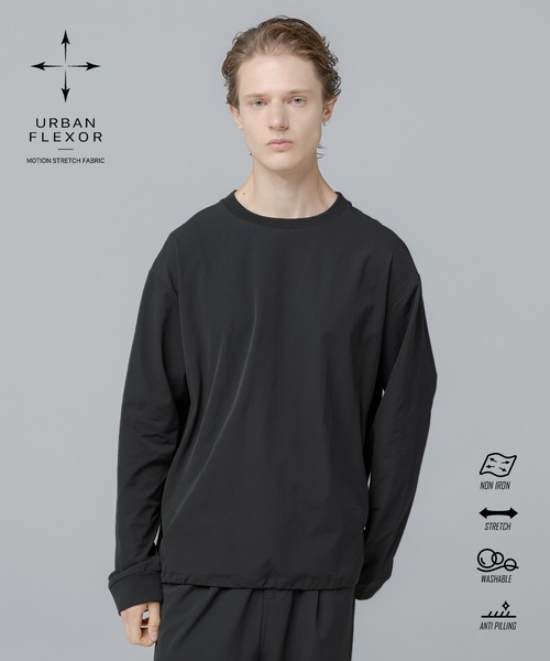 SPU(スプ)の「【セットアップ対応】多機能素材ナイロン【URBAN FLEXOR】【防しわ、ストレッチ、ウォッシャブル、抗ピリング】 Essential Pullover L/S(Tシャツ/カットソー・メンズ・チャコール/グレイッシュベージュ/ネイビー/ブラック・S/M/L/XL)」の3枚目の写真