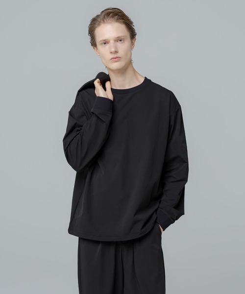 SPU(スプ)の「【セットアップ対応】多機能素材ナイロン【URBAN FLEXOR】【防しわ、ストレッチ、ウォッシャブル、抗ピリング】 Essential Pullover L/S(Tシャツ/カットソー・メンズ・チャコール/グレイッシュベージュ/ネイビー/ブラック・S/M/L/XL)」の9枚目の写真