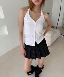スリムフィット レイヤード ボタン ホルターネック タンクトップ