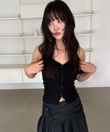 スリムフィット レイヤード ボタン ホルターネック タンクトップ
