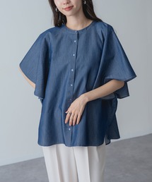 【ANNA LUNA】ふんわり袖 で 涼しく 着映える バンドカラー 5分袖 ブラウス