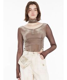 S Motif Sheer Top/Sモチーフ シアートップ（Tシャツ/カットソー