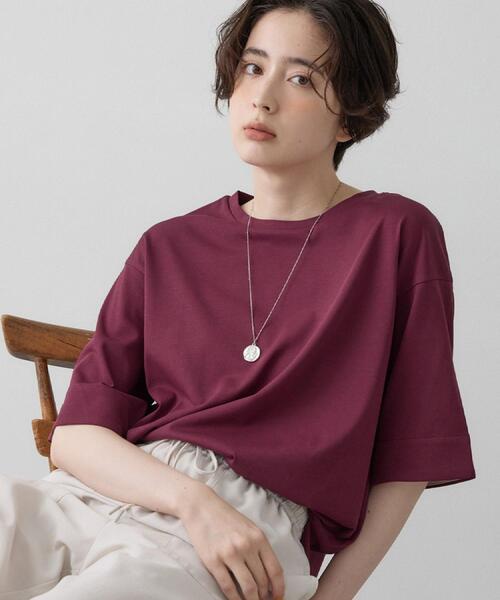 Dessin(デッサン)の「【汗シミ防止/UVカット】配色スリーブ 五分袖プルオーバー(Tシャツ/カットソー・レディース・グレー系4/ブラック系4/ワイン系1/ブラウン系その他5・02/01/03)」の4枚目の写真