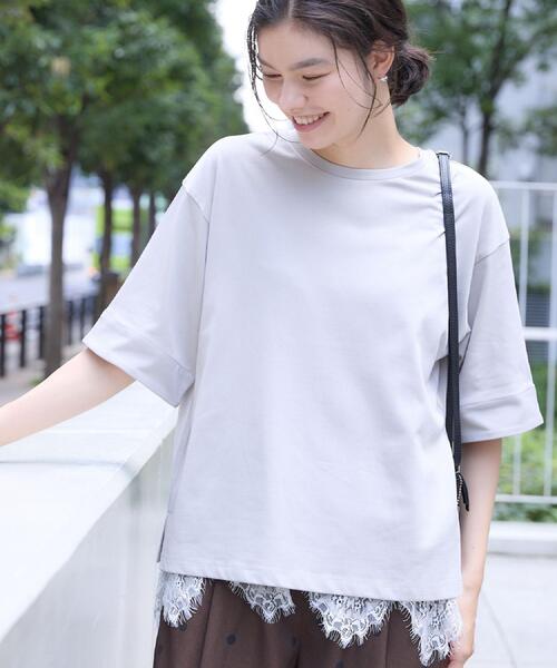 Dessin(デッサン)の「【汗シミ防止/UVカット】配色スリーブ 五分袖プルオーバー(Tシャツ/カットソー・レディース・グレー系4/ブラック系4/ワイン系1/ブラウン系その他5・02/01/03)」の6枚目の写真