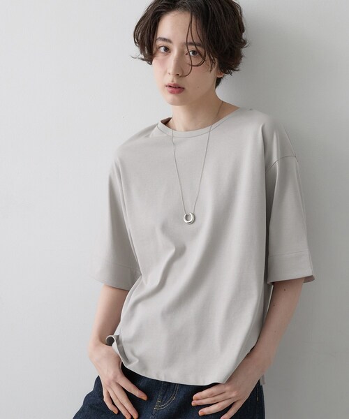 Dessin(デッサン)の「【汗シミ防止/UVカット】配色スリーブ 五分袖プルオーバー(Tシャツ/カットソー・レディース・グレー系4/ブラック系4/ワイン系1/ブラウン系その他5・02/01/03)」の10枚目の写真