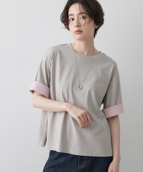 Dessin(デッサン)の「【汗シミ防止/UVカット】配色スリーブ 五分袖プルオーバー(Tシャツ/カットソー・レディース・グレー系4/ブラック系4/ワイン系1/ブラウン系その他5・02/01/03)」の11枚目の写真