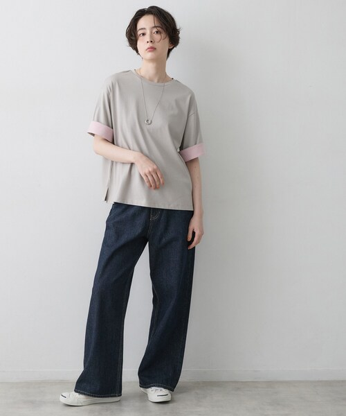 Dessin(デッサン)の「【汗シミ防止/UVカット】配色スリーブ 五分袖プルオーバー(Tシャツ/カットソー・レディース・グレー系4/ブラック系4/ワイン系1/ブラウン系その他5・02/01/03)」の13枚目の写真