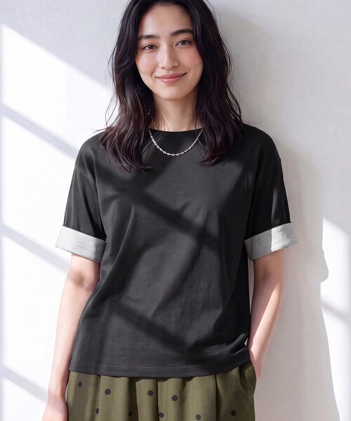 Dessin(デッサン)の「【汗シミ防止/UVカット】配色スリーブ 五分袖プルオーバー(Tシャツ/カットソー・レディース・グレー系4/ブラック系4/ワイン系1/ブラウン系その他5・02/01/03)」の15枚目の写真