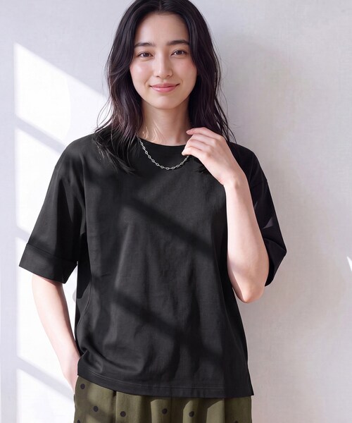 Dessin(デッサン)の「【汗シミ防止/UVカット】配色スリーブ 五分袖プルオーバー(Tシャツ/カットソー・レディース・グレー系4/ブラック系4/ワイン系1/ブラウン系その他5・02/01/03)」の17枚目の写真