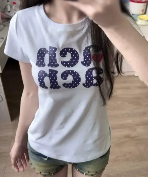 SHEPP（シープ）の「ドットロゴ プリント 半袖ミニTシャツ（Tシャツ/カットソー・レディース・ホワイト・L/M）」の6枚目の写真