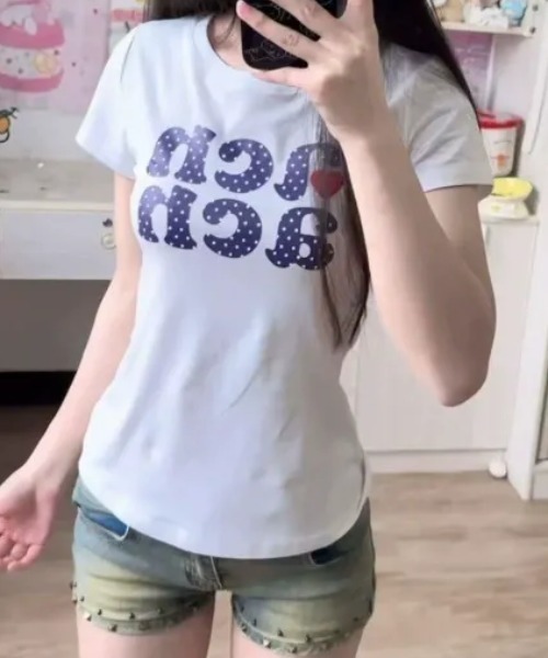 SHEPP（シープ）の「ドットロゴ プリント 半袖ミニTシャツ（Tシャツ/カットソー・レディース・ホワイト・L/M）」の7枚目の写真