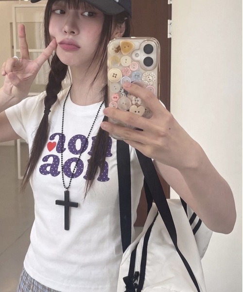 SHEPP（シープ）の「ドットロゴ プリント 半袖ミニTシャツ（Tシャツ/カットソー・レディース・ホワイト・L/M）」の4枚目の写真