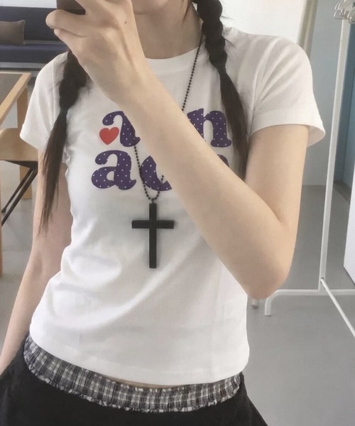 SHEPP（シープ）の「ドットロゴ プリント 半袖ミニTシャツ（Tシャツ/カットソー・レディース・ホワイト・L/M）」の5枚目の写真