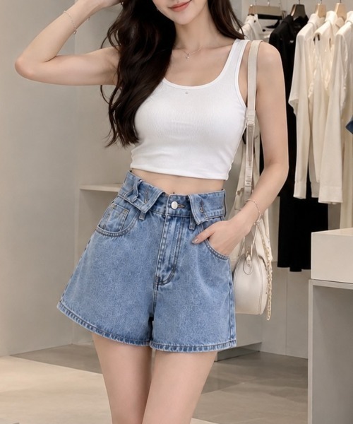 NoBelle(ノベル)の「ショート丈ジーンズ 襟風デニムパンツ(デニムパンツ・レディース・ブルー・S/M/L)」の6枚目の写真