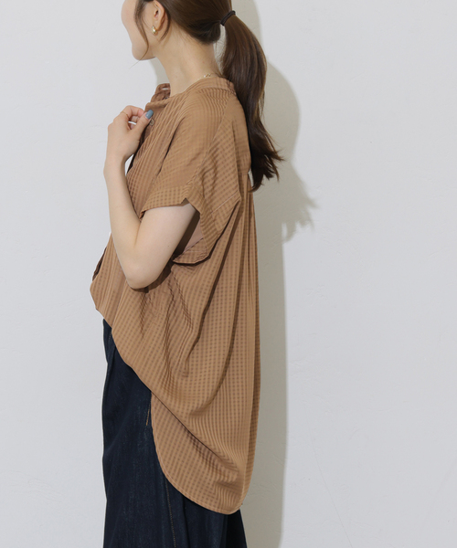 JOURNAL STANDARD relume(ジャーナルスタンダード レリューム)の「ギンガムドビーフレンチスリーブブラウス(シャツ/ブラウス・レディース・ベージュ/ブラック・FREE)」の8枚目の写真