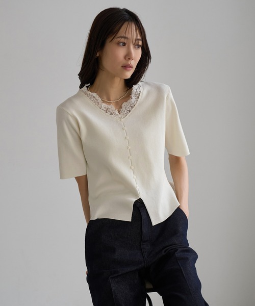 ROPE' PICNIC（ロペピクニック）の「襟レースドッキングニット（ニット/セーター・レディース・キナリ/ブラウン系その他/ピンク・FREE）」の7枚目の写真
