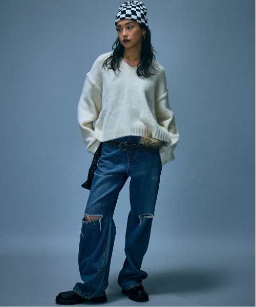 GEVS.(ジェイヴィス)の「Vネックニットプルオーバー<大きいサイズ有>GEVS.(ニット/セーター・レディース・ピンク/グレー/アイボリー・LL/M/3L/4L/L/5L)」の8枚目の写真