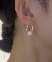 《Bz》シルバーパール風フープピアス/両耳用/レディース(T3)