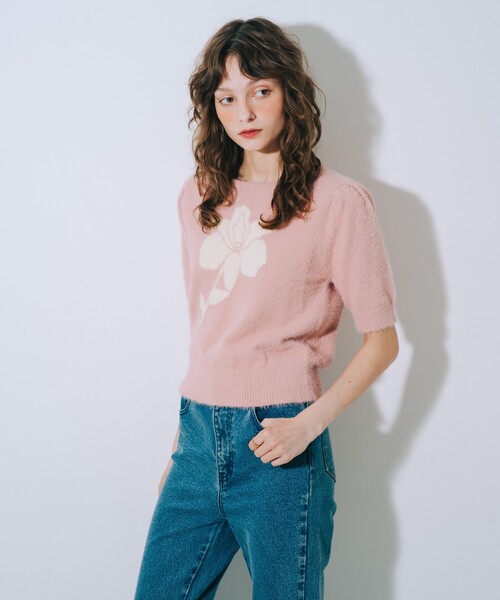 SELFIST(セルフィスト)の「モチーフフラワー半袖ニット(ニット/セーター・レディース・ピンク/ブラック/オフホワイト・フリー)」の18枚目の写真
