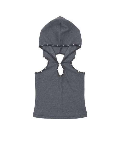 NO EXTRA TOUCH(ノー・エクストラ・タッチ)の「Eyelet Hoodie Sleeveless (Charcoal) / 26SMSL004CH(Tシャツ/カットソー・レディース・チャコール・MEDIUM/SMALL)」の3枚目の写真