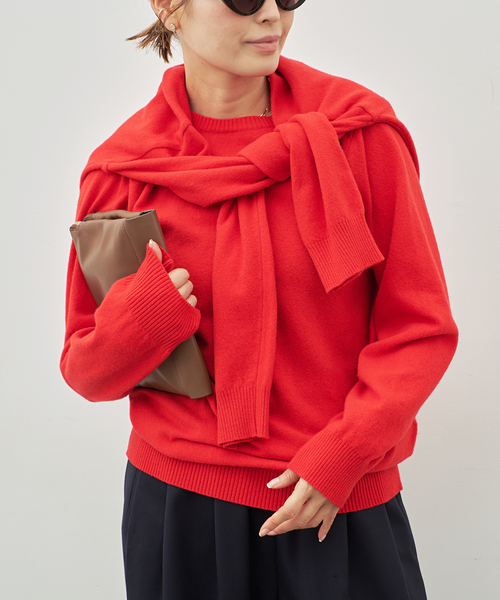 Deuxieme Classe（ドゥーズィエムクラス）の「【SOURCE UNKNOWN/ソース アンノウン】TIO EXTRA SHAWL KNIT（ニット/セーター・レディース・チャコールグレー/レッド・FREE）」の2枚目の写真