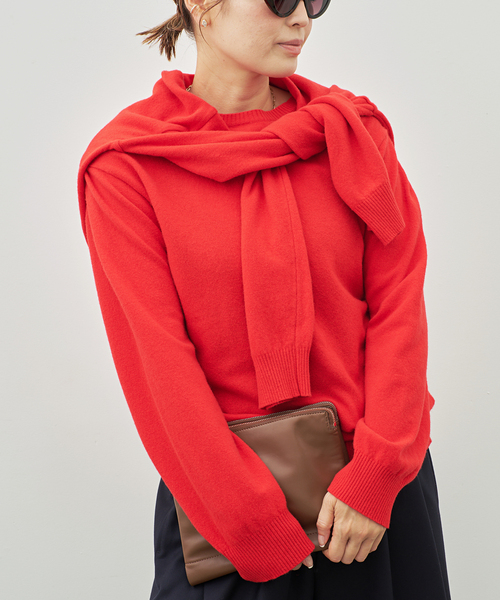 Deuxieme Classe（ドゥーズィエムクラス）の「【SOURCE UNKNOWN/ソース アンノウン】TIO EXTRA SHAWL KNIT（ニット/セーター・レディース・チャコールグレー/レッド・FREE）」の9枚目の写真