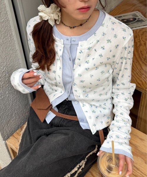 w closet(ダブルクローゼット)の「パターンメッシュカーデ(Tシャツ/カットソー・レディース・オフホワイト/ピンク/グレー/アイボリー・FREE)」の1枚目の写真