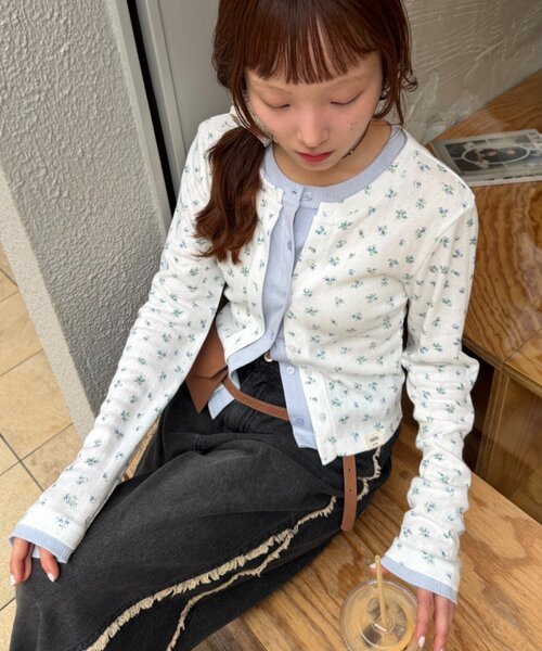 w closet(ダブルクローゼット)の「パターンメッシュカーデ(Tシャツ/カットソー・レディース・オフホワイト/ピンク/グレー/アイボリー・FREE)」の5枚目の写真