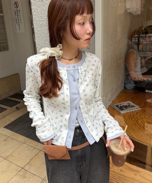 w closet(ダブルクローゼット)の「パターンメッシュカーデ(Tシャツ/カットソー・レディース・オフホワイト/ピンク/グレー/アイボリー・FREE)」の6枚目の写真