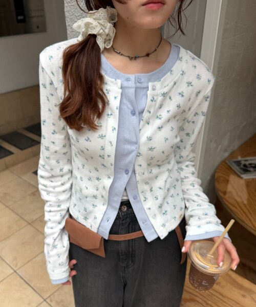 w closet(ダブルクローゼット)の「パターンメッシュカーデ(Tシャツ/カットソー・レディース・オフホワイト/ピンク/グレー/アイボリー・FREE)」の7枚目の写真
