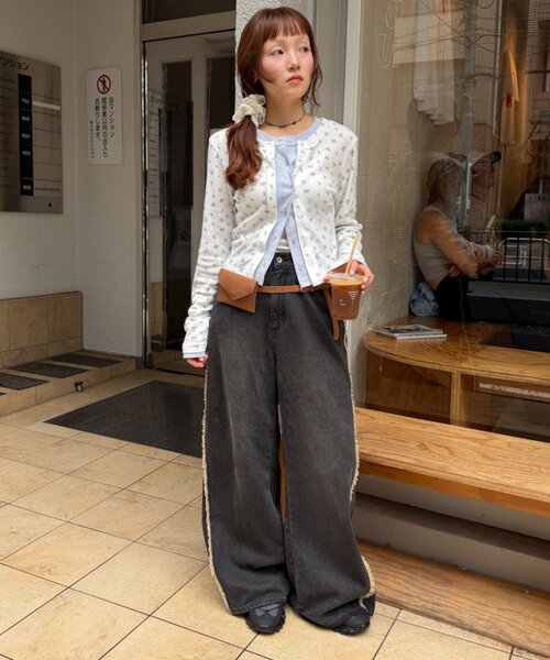 w closet(ダブルクローゼット)の「パターンメッシュカーデ(Tシャツ/カットソー・レディース・オフホワイト/ピンク/グレー/アイボリー・FREE)」の10枚目の写真